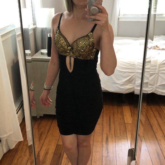 Symphony Dresses & Skirts - Black & Gold Bodycon Dress with Bra Top